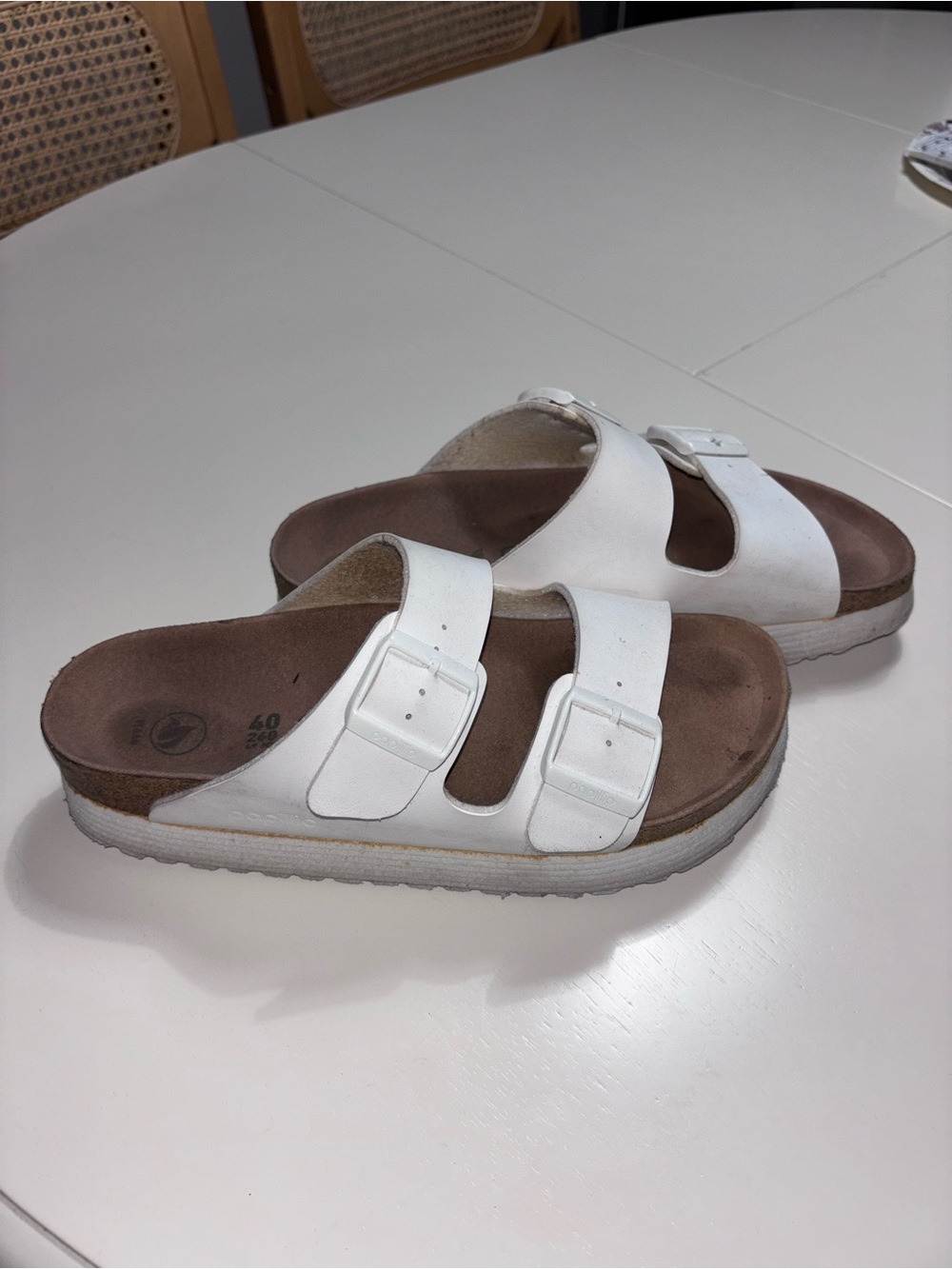 White Double-Buckle Comfort Slide Sandals - Women